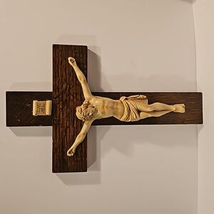 Vintage Cast Metal & Wood Crucifix Holy Spiritual Religious Cross